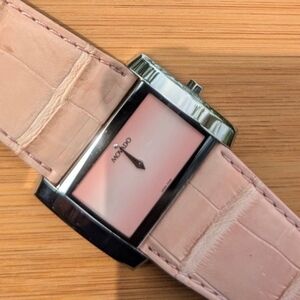 Movado Pink Rectangle Leather Strap Watch